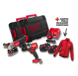 MILWAUKEE TYÖKALUSETTI: ISKUPORAKONE + KULMAHIOMAKONE + AKUT, LATURI, LAUKUT +FLEECE!
